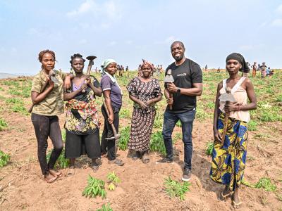 Patrick Saah with women farmers
