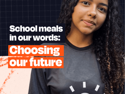 cover image with a girl and accompanying text - school meals in our words: choosing our future