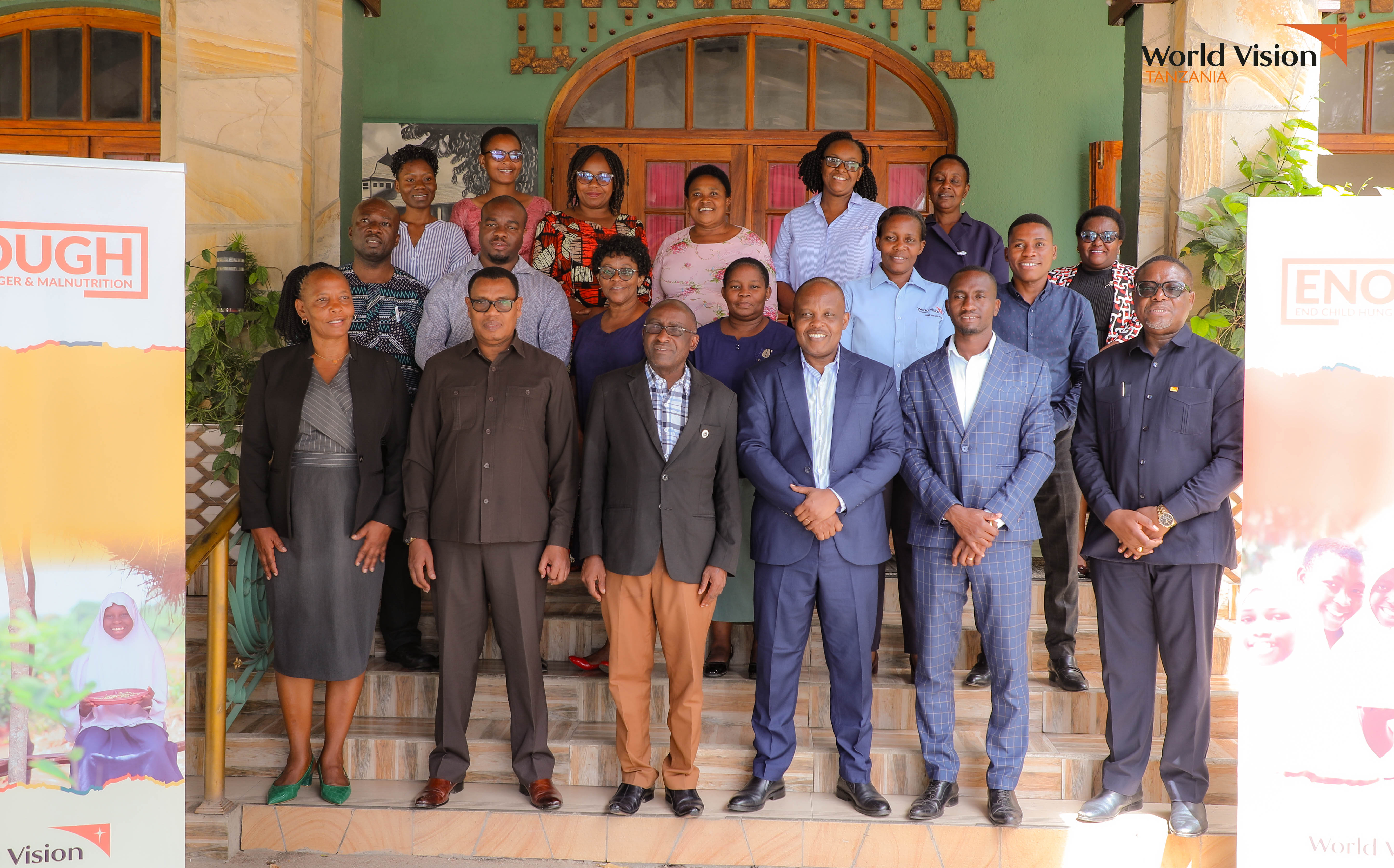 Various Government officials, Nutritional stakeholders and World Vision Staff led by WVT National Director - James Anditi (centre) pose for a group photo soon after the pre-launch meeting held in Dodoma City recently.