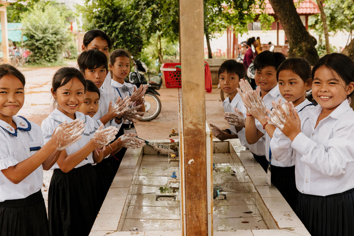 Children from Cambodia washing their hands