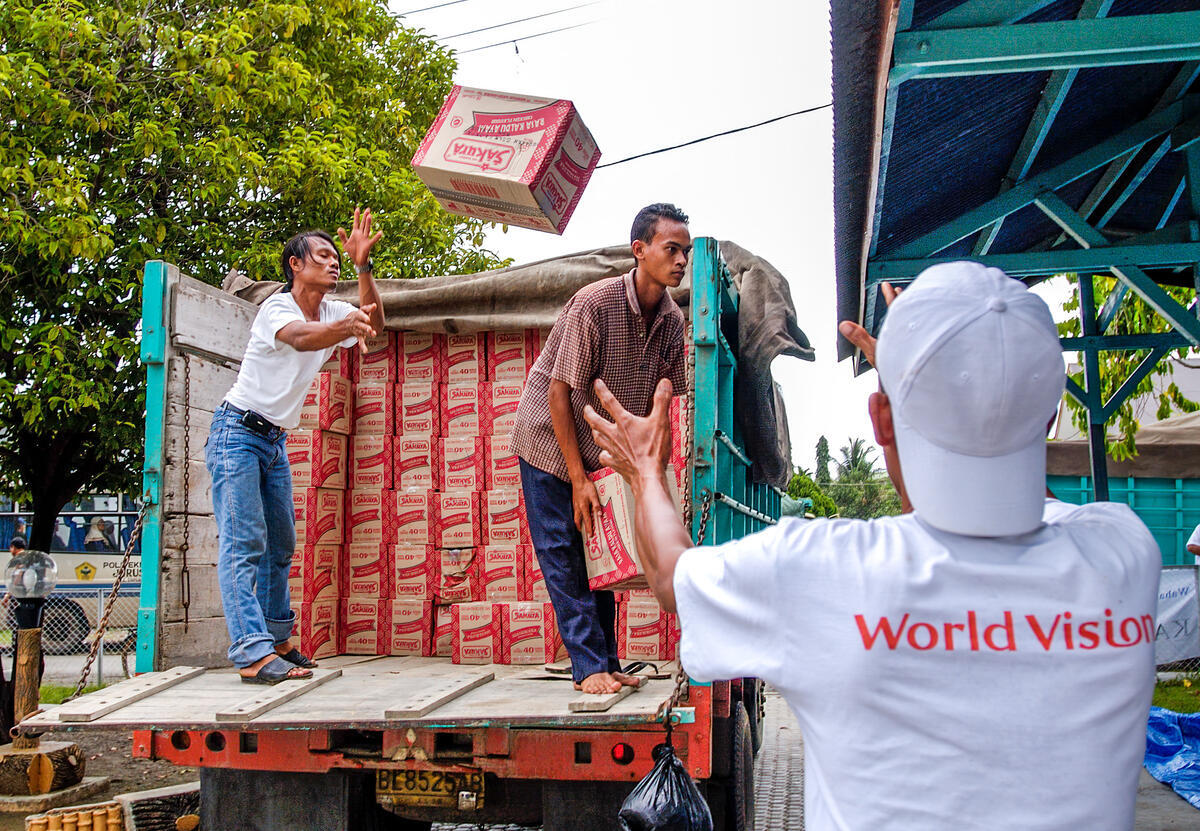 Aid being given out at a Mosque in Indonesia