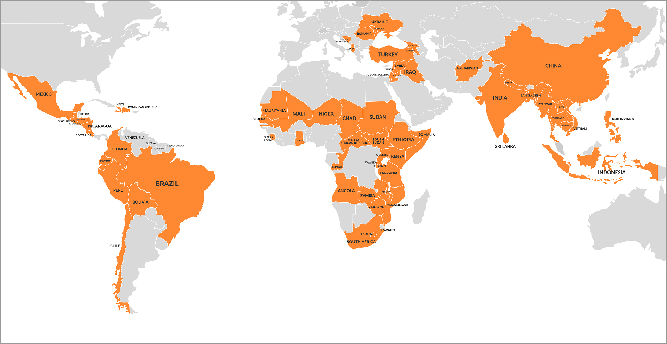 Map showing World Vision's educational programmes around the world