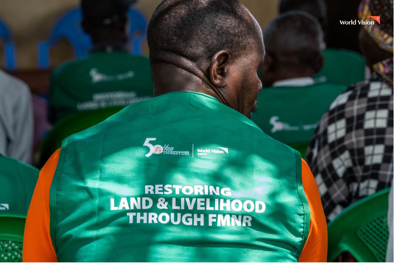 Farmer-Managed Natural Regeneration (FMNR) lead farmers attending a refresher training session. Gorrety mentors 25 farmers, teaching them the principles of FMNR and agroforestry. 