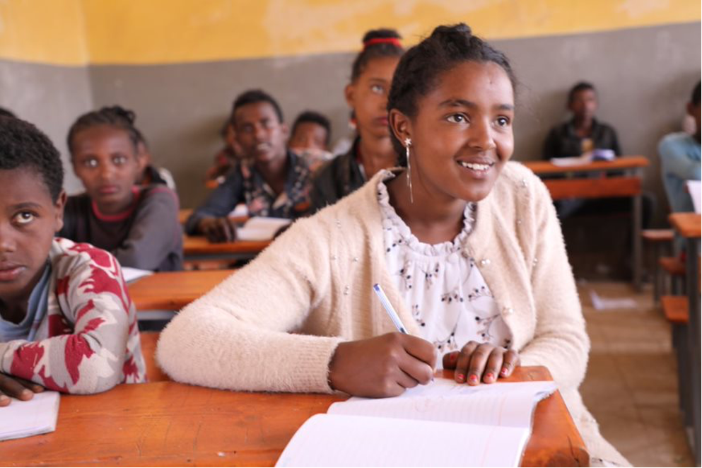 Today, Hana enjoys studying in her clean classroom.