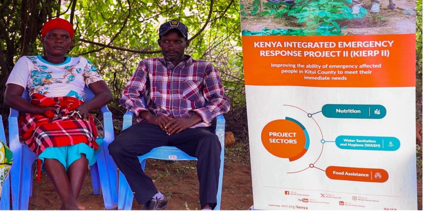 Racheal Kanini and her husband attended a World Vision-organised KIERP Focused Group Discussion in Musavani, Tseikuru Ward, and Mwingi North Sub-County in Kitui County. Photo: Jared Ontobo/World Vision Kenya 2024.