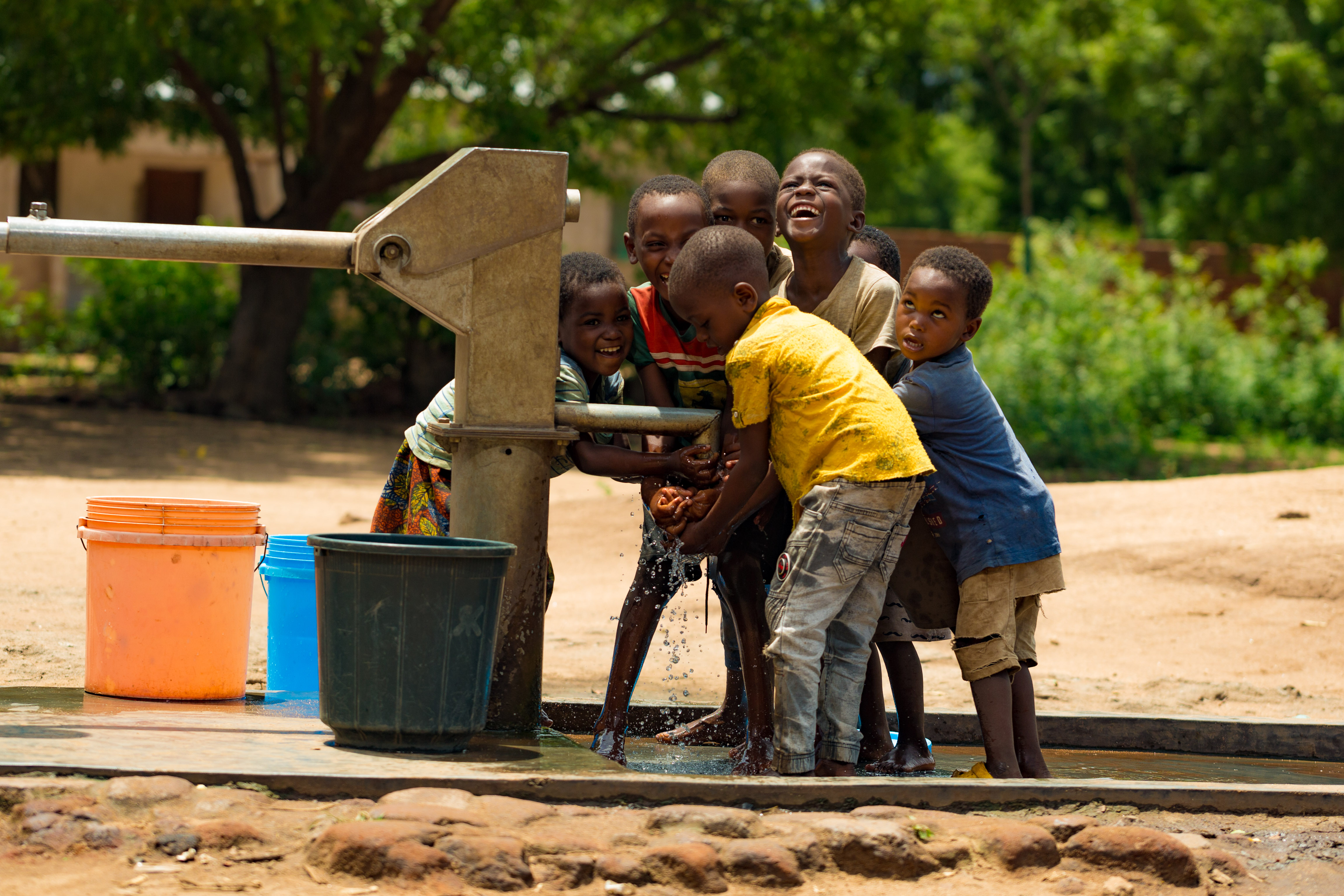 One of the boreholes in Kandiyero village,T-A Chimombo. Kids are very happy with the clean and safe water