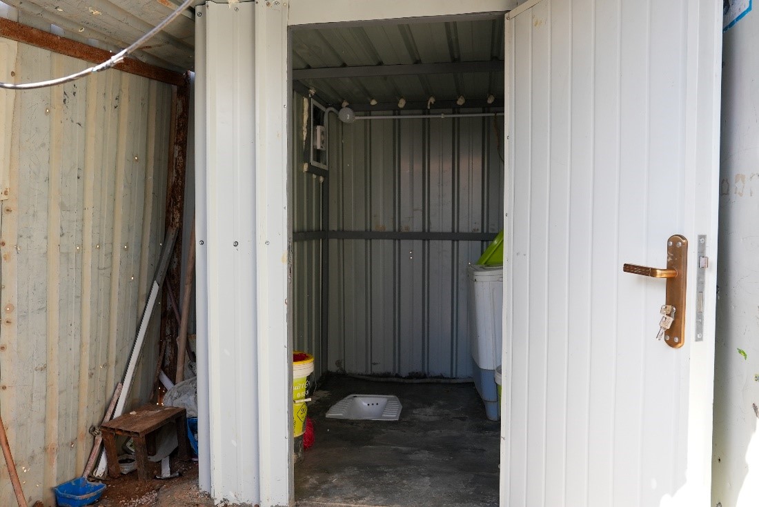 The private latrine installed in Ismail* and Ameera* caravan. World Vision Syria Response, Joanna Zreineh