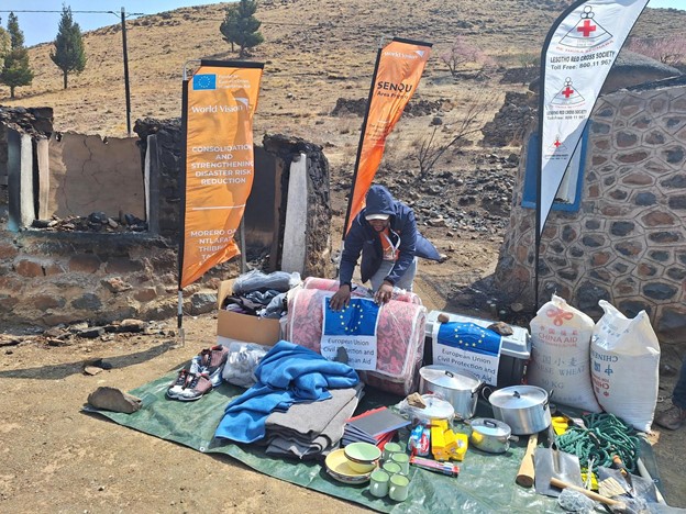 A display of essential items provided to the Mohlomi family, highlighting the powerful partnerships that came together to restore hope and support their recovery.