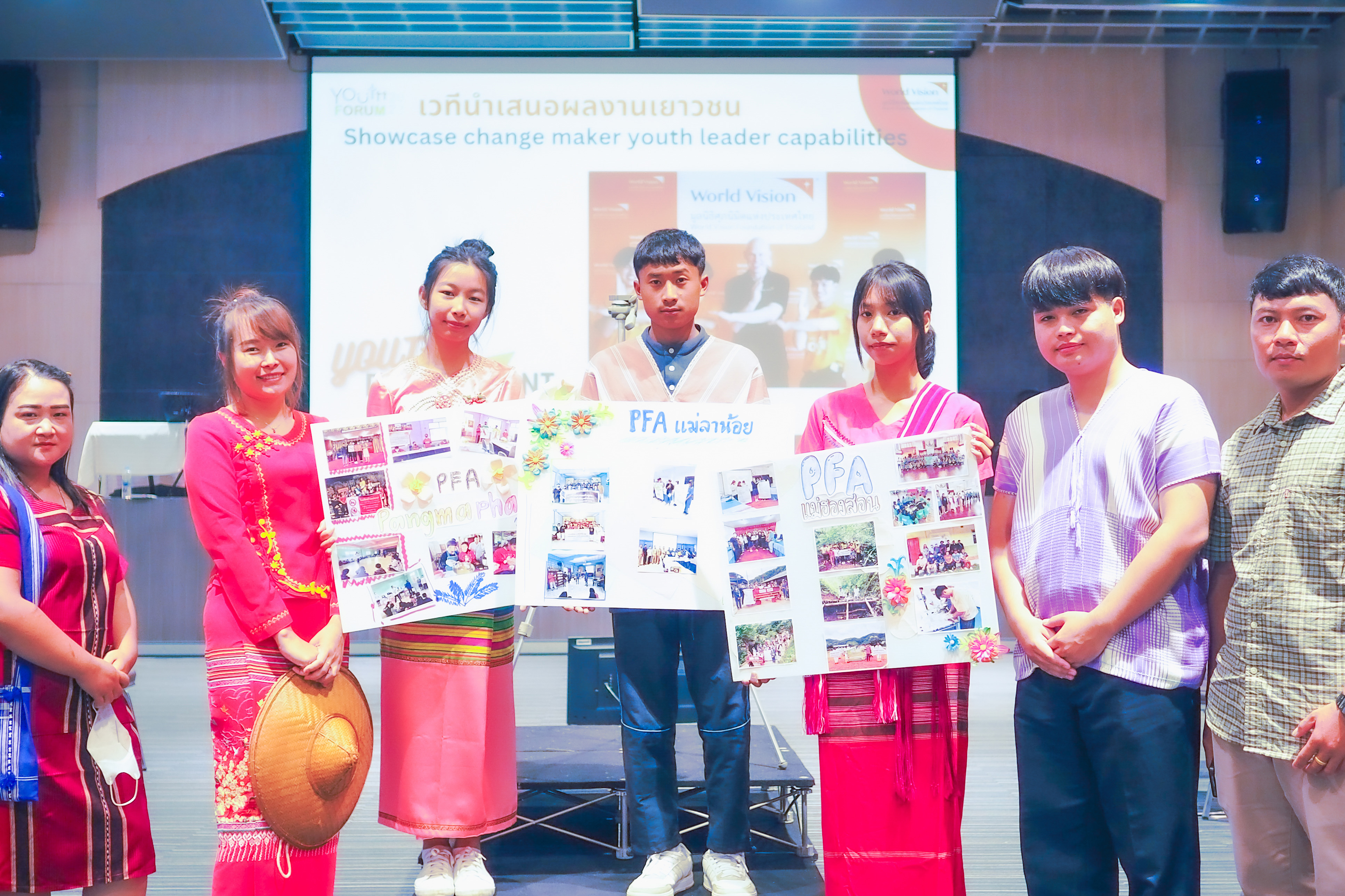 Da and other adolescents from Mae Hon Son present youth-initiated projects, which are part of the Youth Development programme, at the Youth Forum 2023 – Creativity & Diversity.