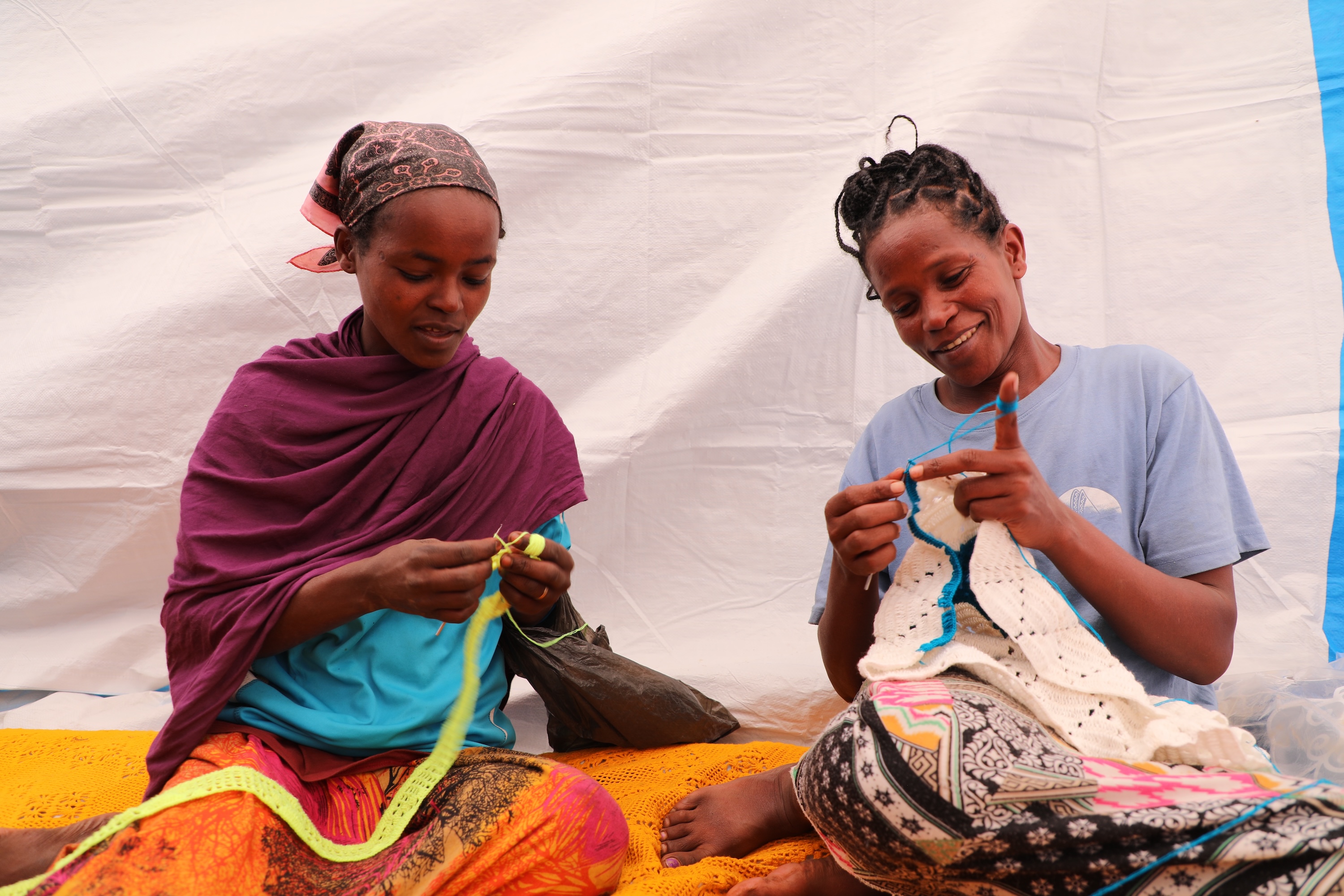 Tigist making crochet at Women and Girls Safe Space