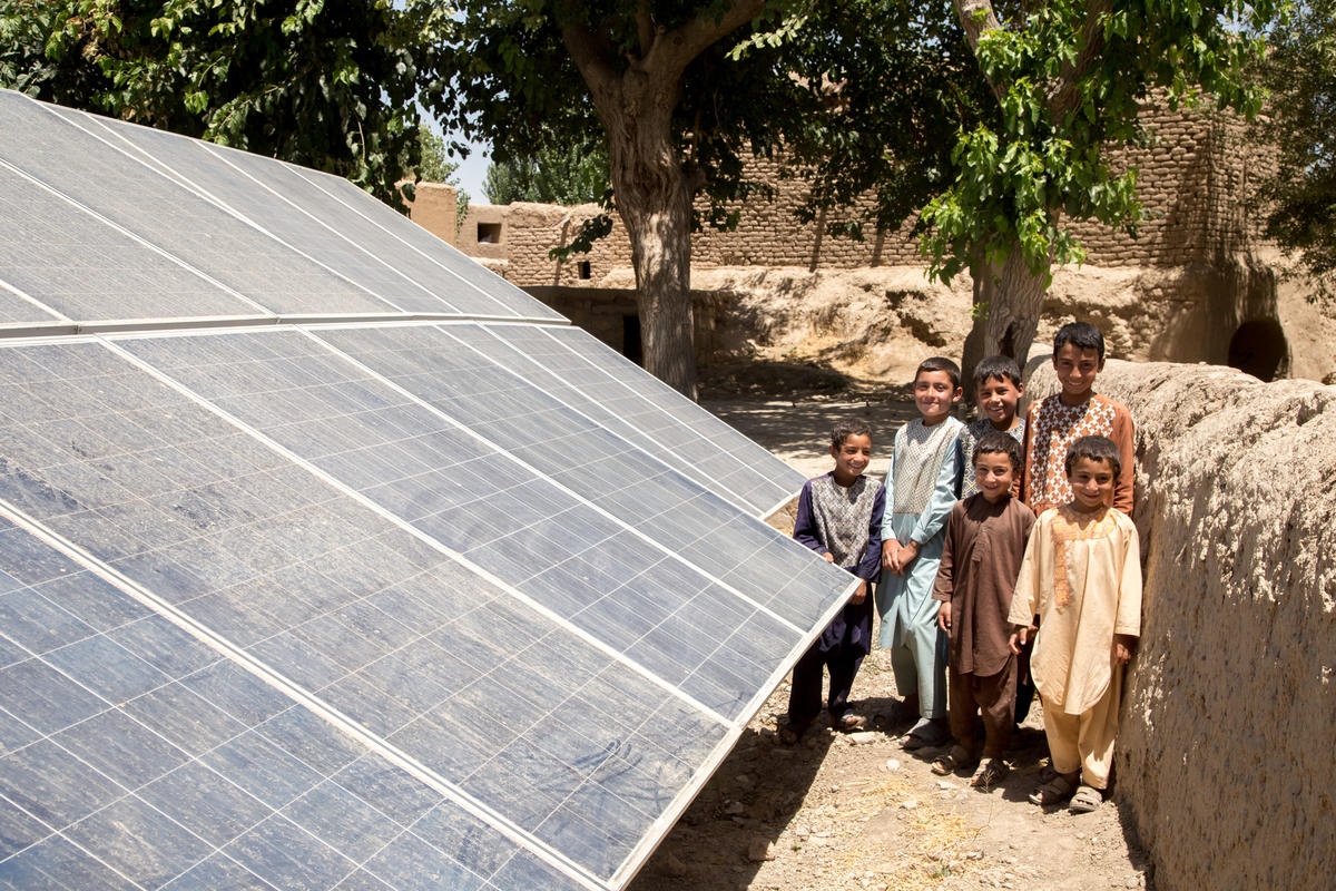 Solar pannels help keep clean water flowing in community plagued by drought in Afghanistan