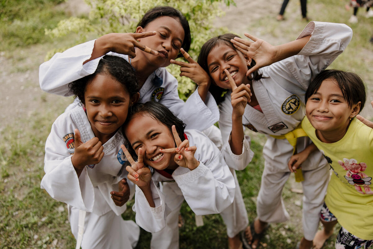 Group of little girls in their martial arts outfits