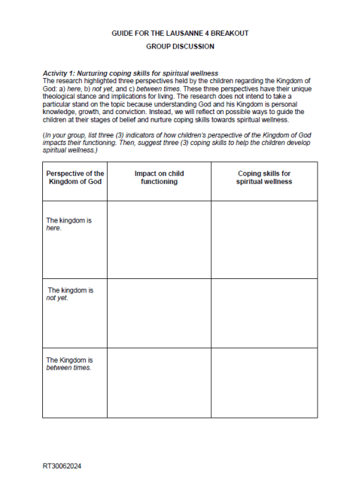 Guide for the Lausanne 4 Breakout Group Discussion