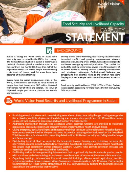 Food Security and Livelihood Capacity Statement