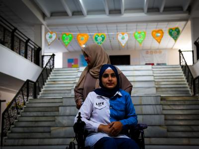 Samia* and Tabarak in the school.  Ahmed Abid Lateef © World Vision 2024.