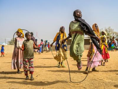 Sudanese children playing in a refugee camp in Chad