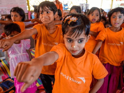 Refugee children in a child friendly space in Bangladesh