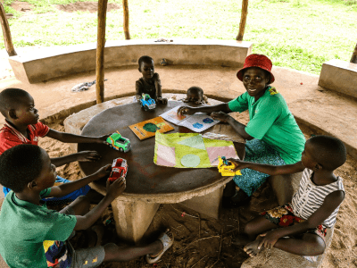 Muchineripi with some of her learners at a reading camp