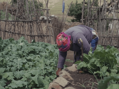 Woman in her successful garden