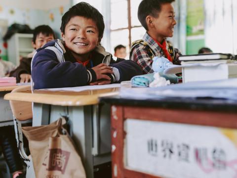 Boys studying in their school classroom