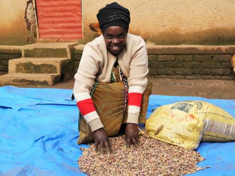 Victoire with her harvest of beans