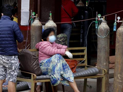 Hospital staff of a hospital in Kathmandu providing treatment to COVID-19 patients amid the COVID-19 lockdown