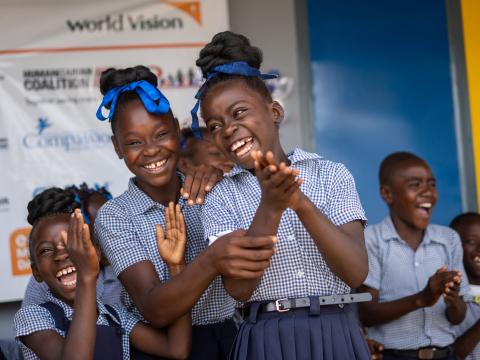 Children are happy for their newly rebuilt school