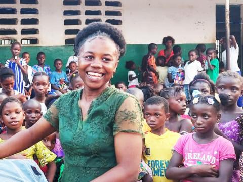 Mariama, young leader from Sierra Leone, participates in a community activity