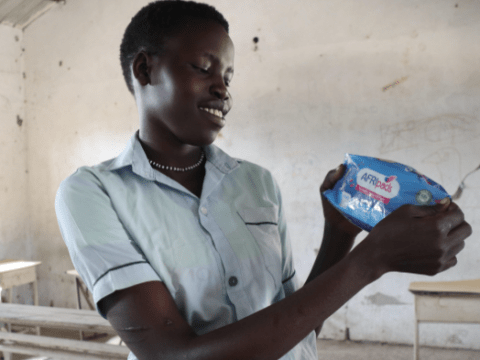 Girl with hygiene products