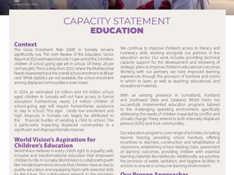 WORLD VISION SOMALIA EDUCATION CAPACITY STATEMENT