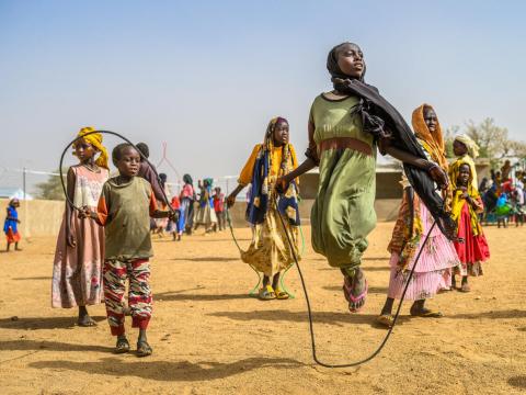 Sudanese children playing in a refugee camp in Chad