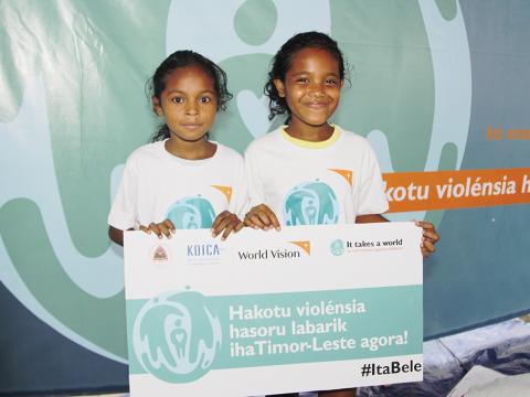 Children in Timor Leste launching the It Takes A World to End Violence campaign