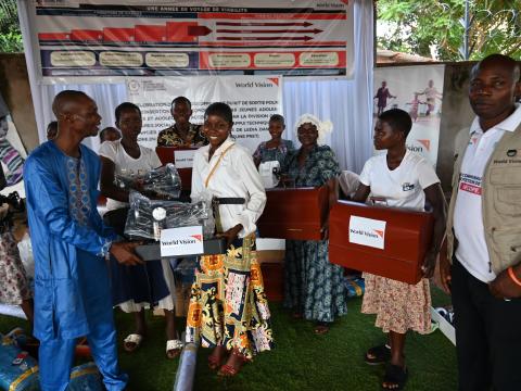 Young people receiving their exit kit