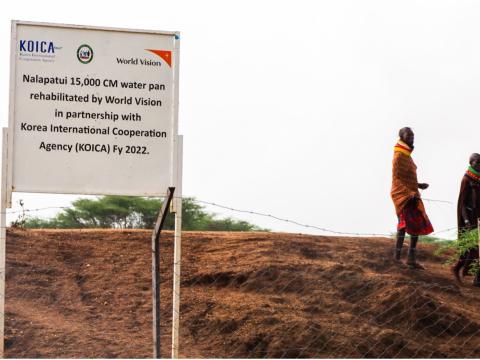 The rehabilitated Nalapatui Water Pan now serves approximately 6,480 people from Kalobeyei Ward and surrounding villages of Turkana County. ©World Vision Photo/Felix Pilipili