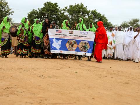 Odda Community Women match in song and dance as they welcome World Vision staff and Golbo Ward Administrator in the official handover of the newly renovated Odda Water Borehole in Moyale Sub-County, Marsabit County. © Jared Ontobo/World Vision Kenya