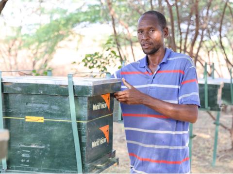 The KSEED project provided Murunka with five beehives, enabling him to practice apiculture. © World Vision Photo/Felix Pilipili 