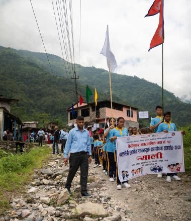 children at a rally in nepal