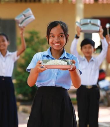 Children having school meals in Cambodia